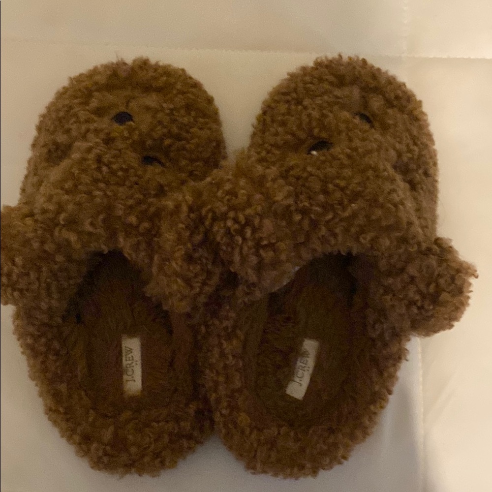 J. Crew Fuzzy Brown Kids Slippers
